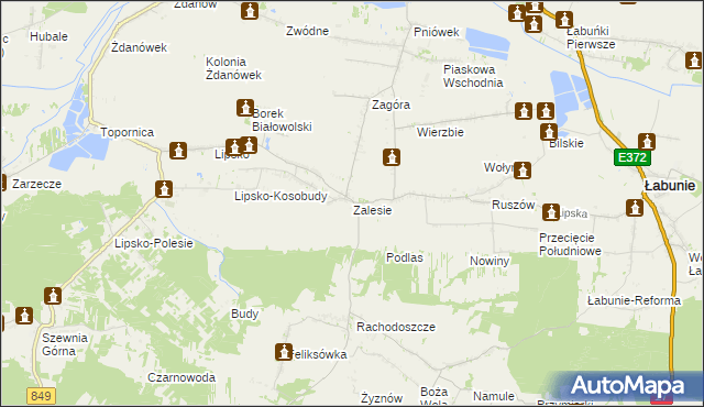 mapa Zalesie gmina Zamość, Zalesie gmina Zamość na mapie Targeo