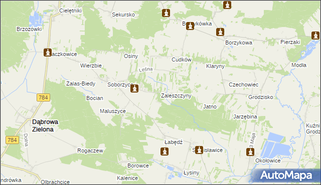 mapa Zaleszczyny gmina Dąbrowa Zielona, Zaleszczyny gmina Dąbrowa Zielona na mapie Targeo