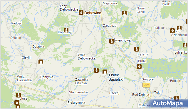 mapa Załęże gmina Osiek Jasielski, Załęże gmina Osiek Jasielski na mapie Targeo