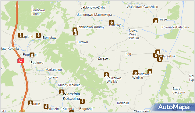 mapa Załęże gmina Wieczfnia Kościelna, Załęże gmina Wieczfnia Kościelna na mapie Targeo