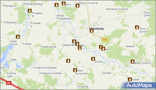 mapa Zaliwie-Piegawki, Zaliwie-Piegawki na mapie Targeo
