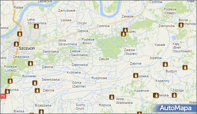 mapa Załuże gmina Szczucin, Załuże gmina Szczucin na mapie Targeo