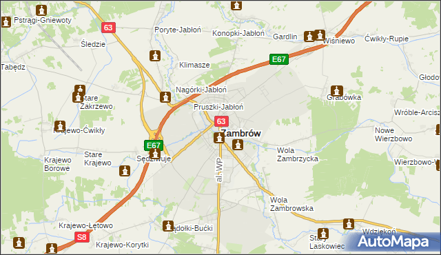 mapa Zambrów, Zambrów na mapie Targeo