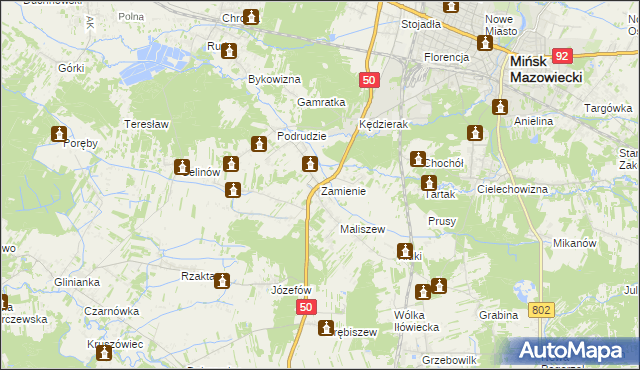 mapa Zamienie gmina Mińsk Mazowiecki, Zamienie gmina Mińsk Mazowiecki na mapie Targeo