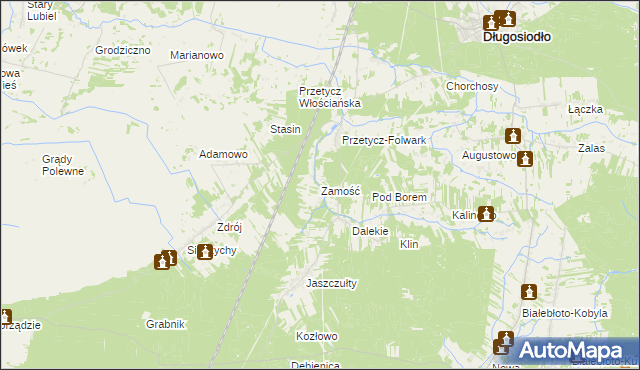 mapa Zamość gmina Długosiodło, Zamość gmina Długosiodło na mapie Targeo