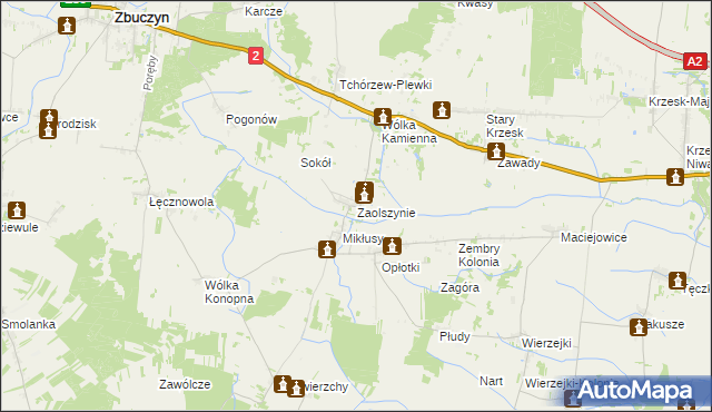 mapa Zaolszynie gmina Trzebieszów, Zaolszynie gmina Trzebieszów na mapie Targeo