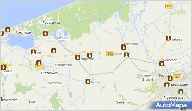 mapa Zapolice gmina Trzebiatów, Zapolice gmina Trzebiatów na mapie Targeo