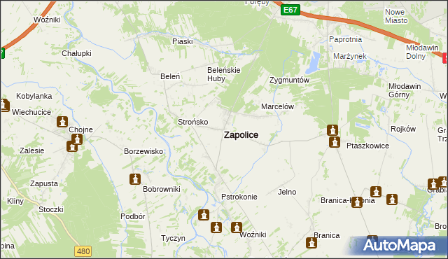 mapa Zapolice powiat zduńskowolski, Zapolice powiat zduńskowolski na mapie Targeo