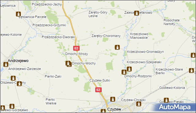 mapa Zaręby-Bindugi, Zaręby-Bindugi na mapie Targeo