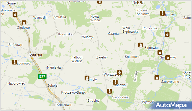 mapa Zaręby gmina Zakroczym, Zaręby gmina Zakroczym na mapie Targeo