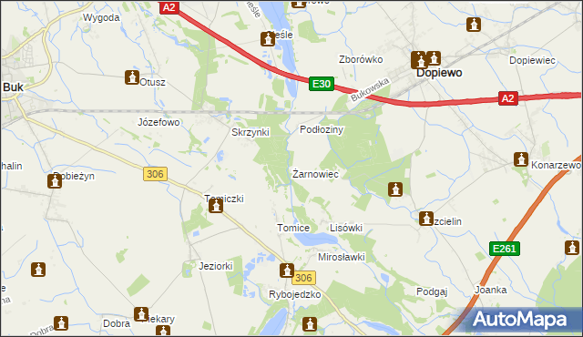 mapa Żarnowiec gmina Dopiewo, Żarnowiec gmina Dopiewo na mapie Targeo