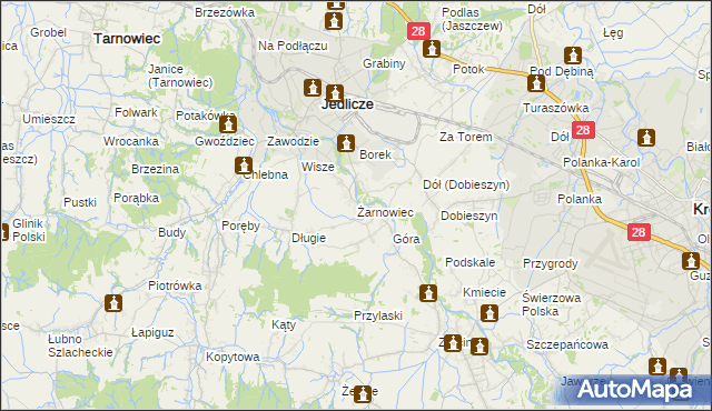 mapa Żarnowiec gmina Jedlicze, Żarnowiec gmina Jedlicze na mapie Targeo