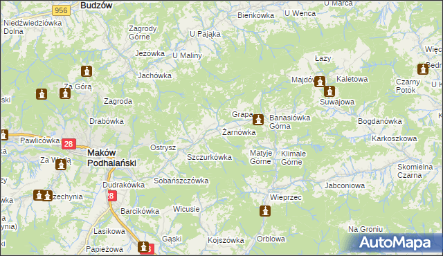 mapa Żarnówka gmina Maków Podhalański, Żarnówka gmina Maków Podhalański na mapie Targeo