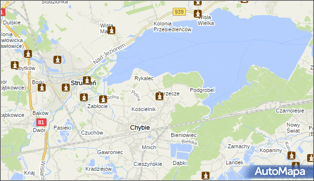 mapa Zarzecze gmina Chybie, Zarzecze gmina Chybie na mapie Targeo