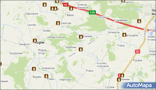 mapa Zarzew gmina Rzgów, Zarzew gmina Rzgów na mapie Targeo
