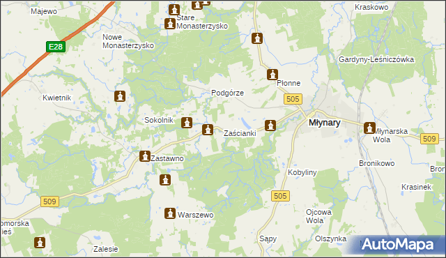 mapa Zaścianki gmina Młynary, Zaścianki gmina Młynary na mapie Targeo