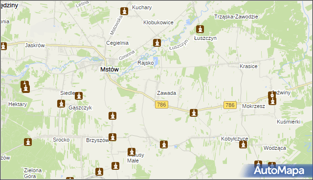 mapa Zawada gmina Mstów, Zawada gmina Mstów na mapie Targeo