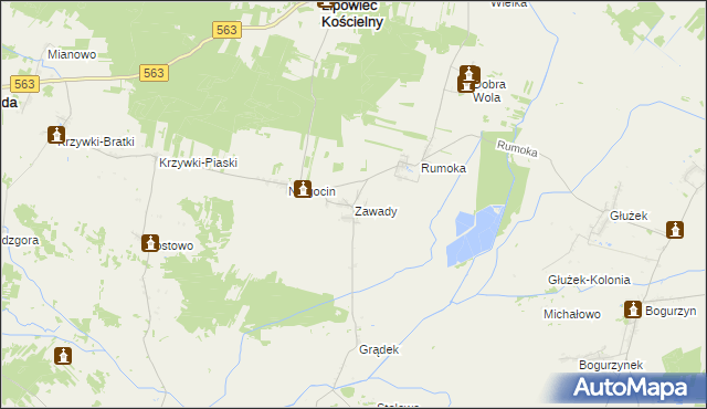 mapa Zawady gmina Lipowiec Kościelny, Zawady gmina Lipowiec Kościelny na mapie Targeo