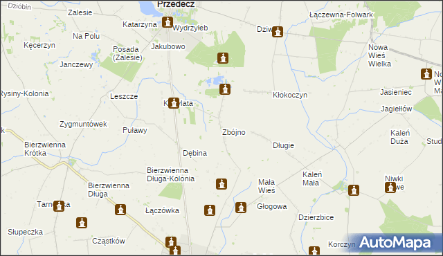 mapa Zbójno gmina Kłodawa, Zbójno gmina Kłodawa na mapie Targeo