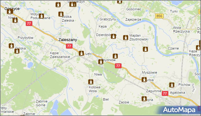 mapa Zbydniów gmina Zaleszany, Zbydniów gmina Zaleszany na mapie Targeo