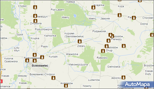 mapa Żdżary gmina Bolesławiec, Żdżary gmina Bolesławiec na mapie Targeo