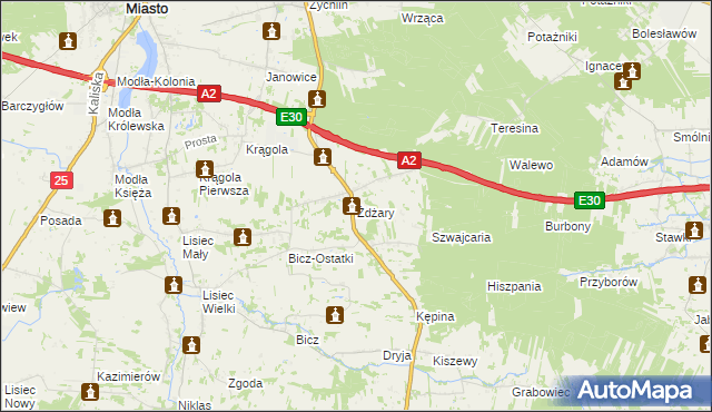 mapa Żdżary gmina Stare Miasto, Żdżary gmina Stare Miasto na mapie Targeo
