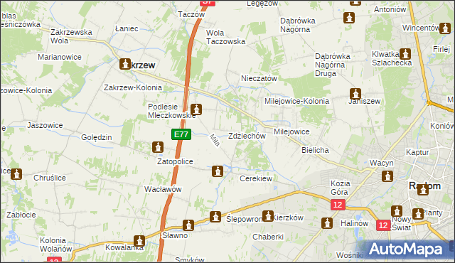 mapa Zdziechów gmina Zakrzew, Zdziechów gmina Zakrzew na mapie Targeo