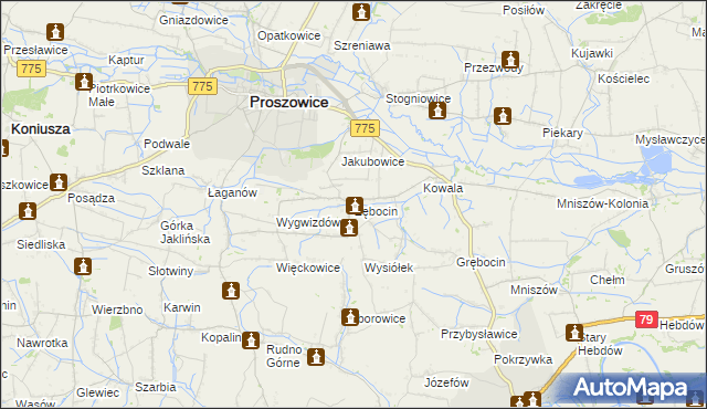 mapa Żębocin, Żębocin na mapie Targeo