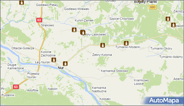 mapa Żebry-Kolonia gmina Nur, Żebry-Kolonia gmina Nur na mapie Targeo