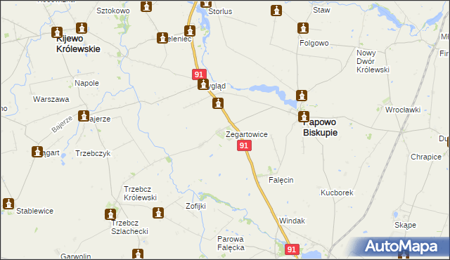 mapa Zegartowice gmina Papowo Biskupie, Zegartowice gmina Papowo Biskupie na mapie Targeo