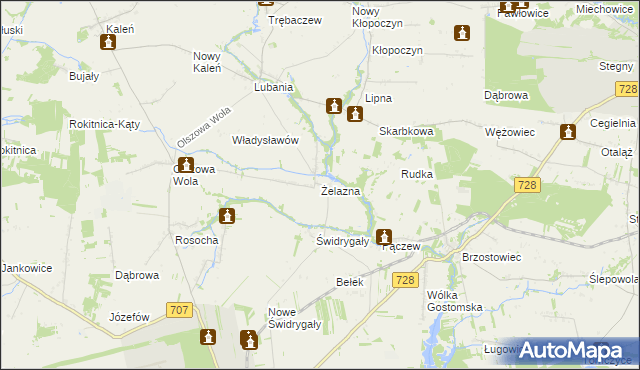mapa Żelazna gmina Sadkowice, Żelazna gmina Sadkowice na mapie Targeo