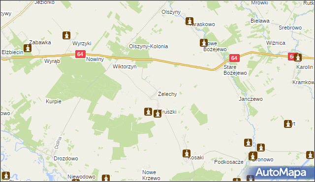 mapa Żelechy gmina Piątnica, Żelechy gmina Piątnica na mapie Targeo
