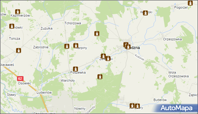 mapa Żeleźniki gmina Miedzna, Żeleźniki gmina Miedzna na mapie Targeo