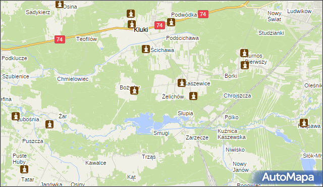 mapa Żelichów gmina Kluki, Żelichów gmina Kluki na mapie Targeo