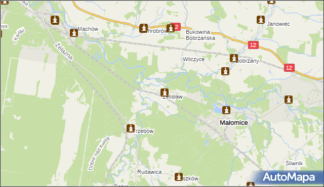 mapa Żelisław gmina Małomice, Żelisław gmina Małomice na mapie Targeo