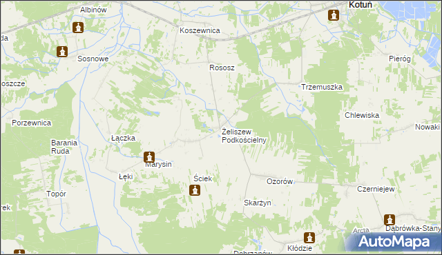 mapa Żeliszew Podkościelny, Żeliszew Podkościelny na mapie Targeo