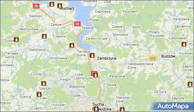 mapa Zembrzyce, Zembrzyce na mapie Targeo