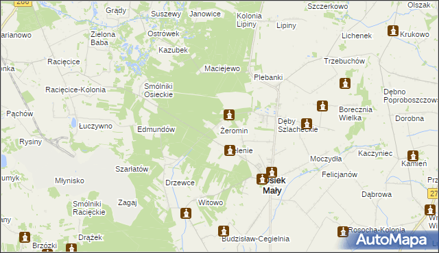 mapa Żeromin gmina Osiek Mały, Żeromin gmina Osiek Mały na mapie Targeo