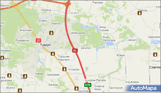 mapa Żeromin gmina Tuszyn, Żeromin gmina Tuszyn na mapie Targeo
