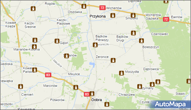 mapa Żeronice gmina Dobra, Żeronice gmina Dobra na mapie Targeo