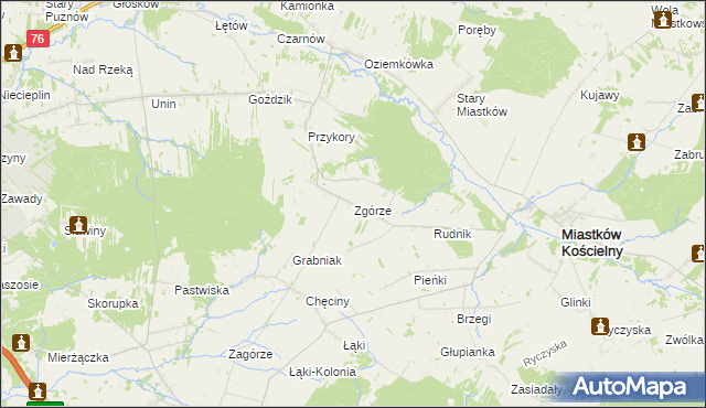 mapa Zgórze gmina Miastków Kościelny, Zgórze gmina Miastków Kościelny na mapie Targeo