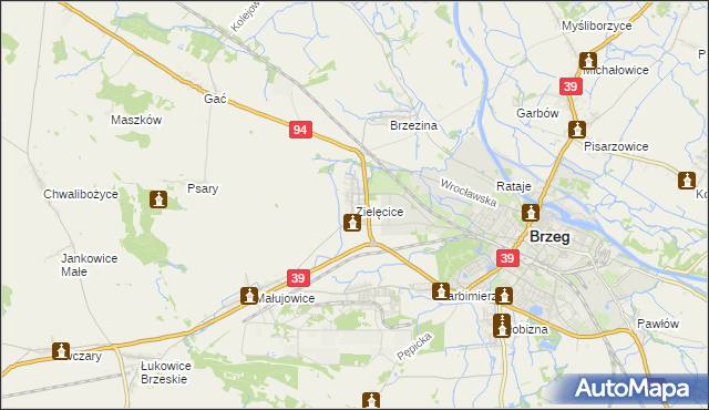 mapa Zielęcice gmina Skarbimierz, Zielęcice gmina Skarbimierz na mapie Targeo