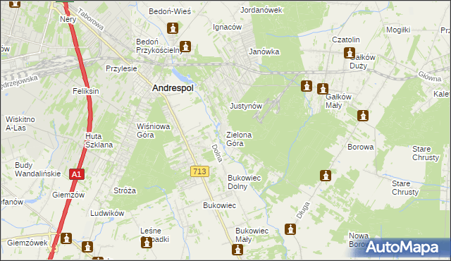 mapa Zielona Góra gmina Koluszki, Zielona Góra gmina Koluszki na mapie Targeo