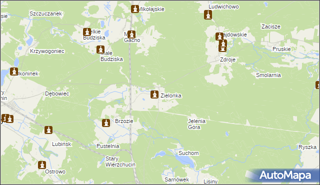 mapa Zielonka gmina Cekcyn, Zielonka gmina Cekcyn na mapie Targeo