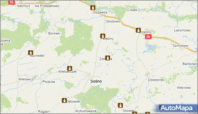 mapa Zielonka gmina Sośno, Zielonka gmina Sośno na mapie Targeo