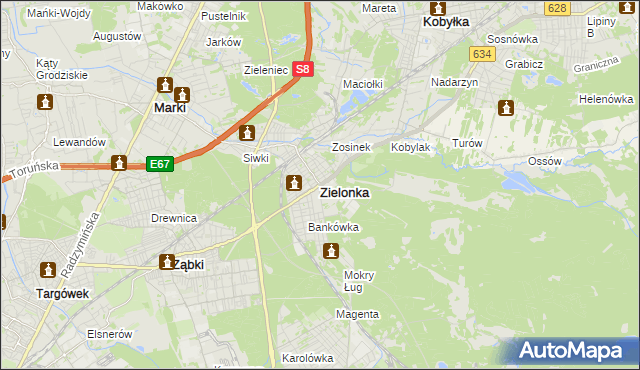 mapa Zielonka powiat wołomiński, Zielonka powiat wołomiński na mapie Targeo