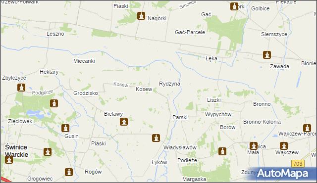 mapa Zimne gmina Świnice Warckie, Zimne gmina Świnice Warckie na mapie Targeo