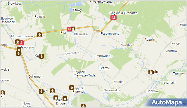 mapa Zimnowoda gmina Lipie, Zimnowoda gmina Lipie na mapie Targeo