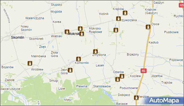 mapa Zmyślona gmina Mokrsko, Zmyślona gmina Mokrsko na mapie Targeo
