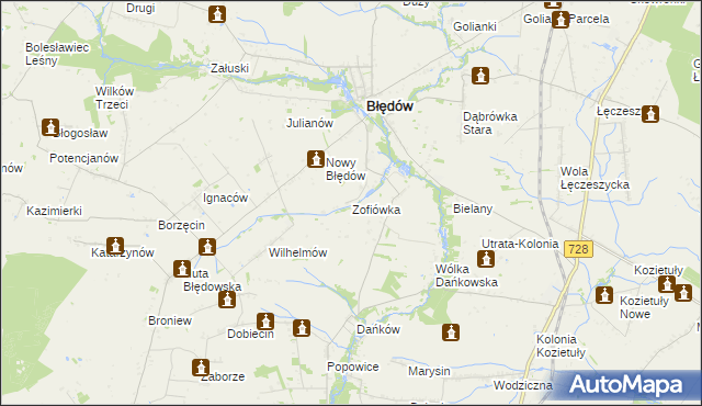 mapa Zofiówka gmina Błędów, Zofiówka gmina Błędów na mapie Targeo